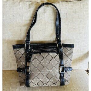 Nine West VTG Brown Hobo Shoulder Bag Purse Faux Leather Canvas EUC